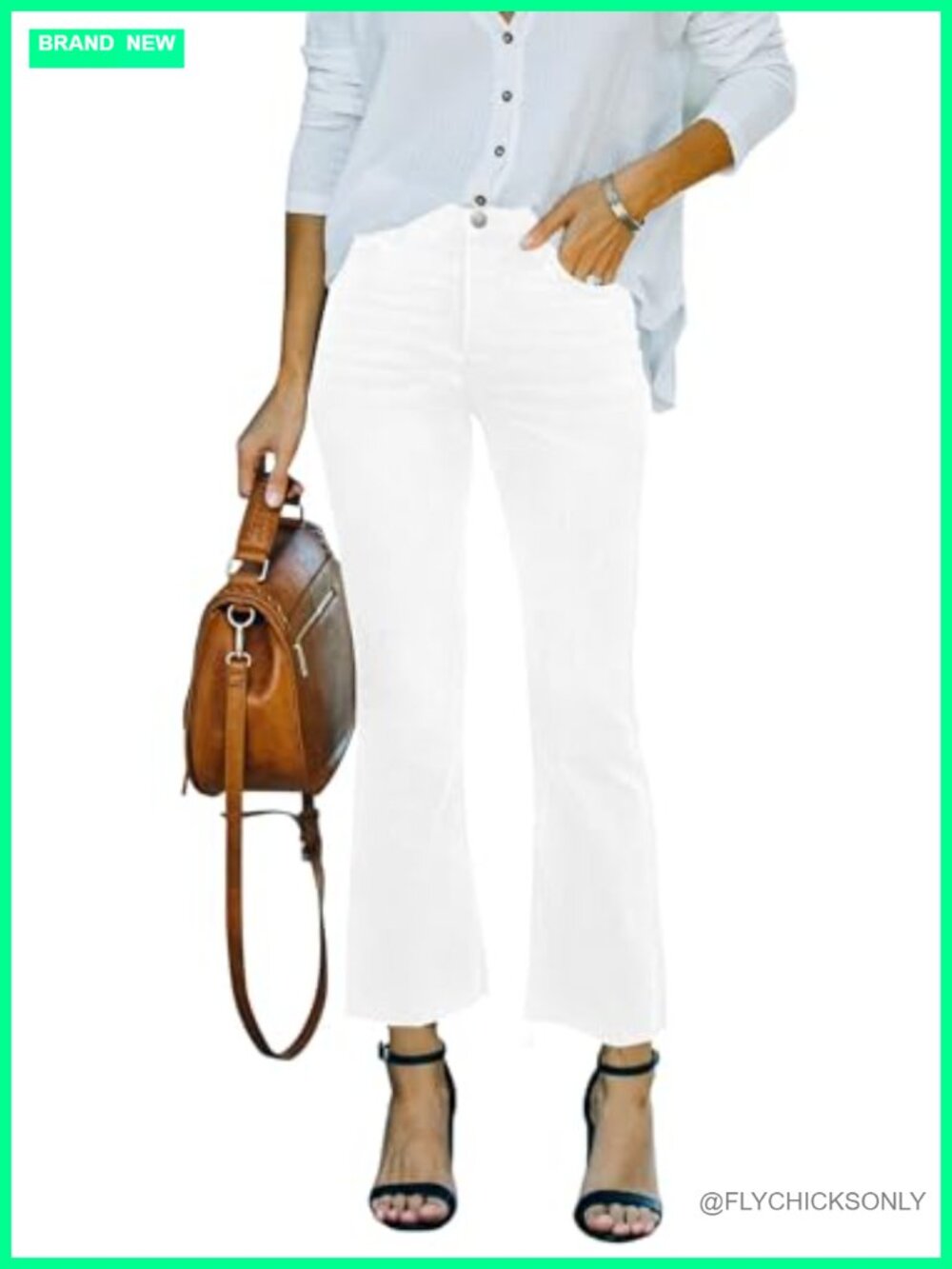 Women's High Rise Cropped Flare Jeans Raw Hem Stretch Denim